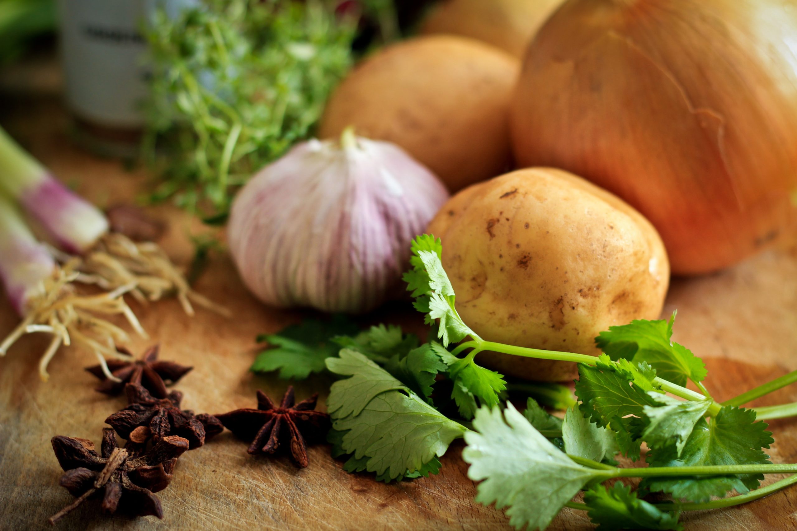 close up of vegetables and herbs
